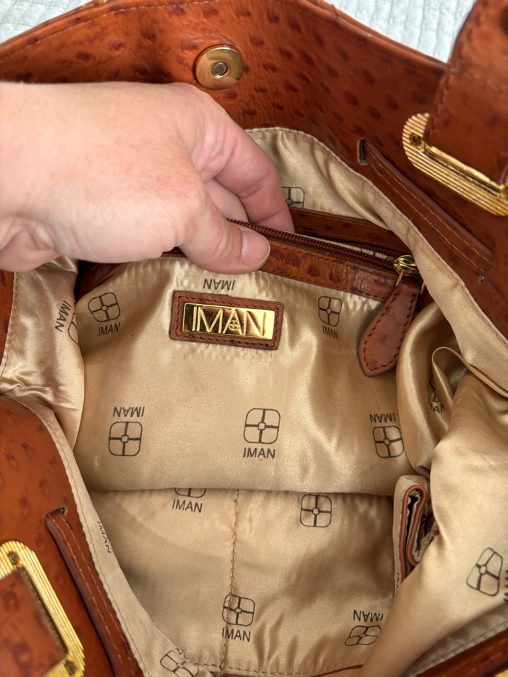 IMAN 100% Ostrich leather tote bag EUC - Picture 6 of 9